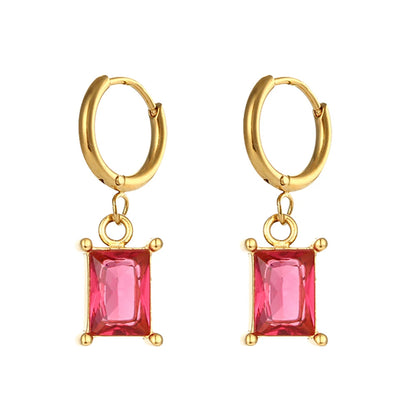 Nova Glow - Hoop Gold Earrings with Rectangular Crystals