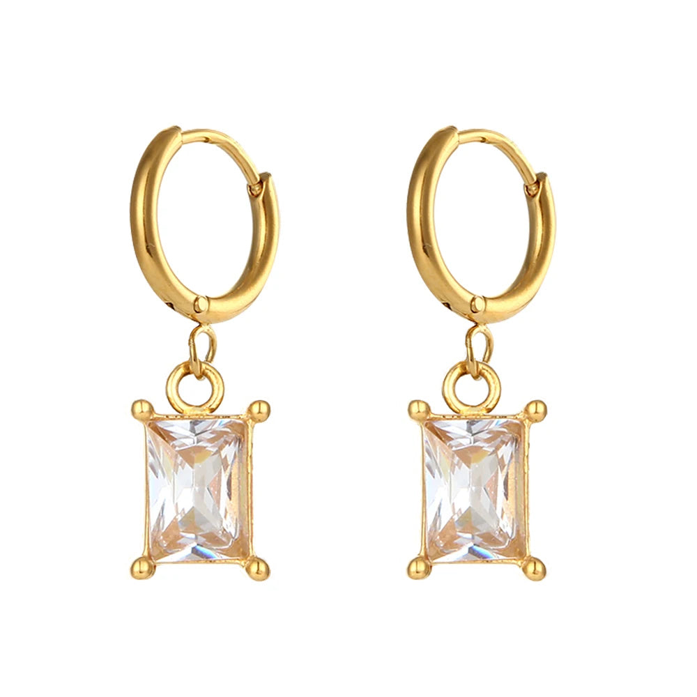 Nova Glow - Hoop Gold Earrings with Rectangular Crystals