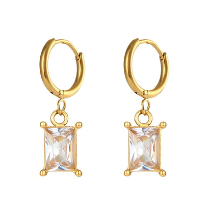 Nova Glow - Hoop Gold Earrings with Rectangular Crystals