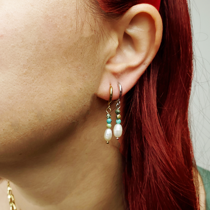 Balance the mind - 18k Drop Earrings with Turquoise and Pearl