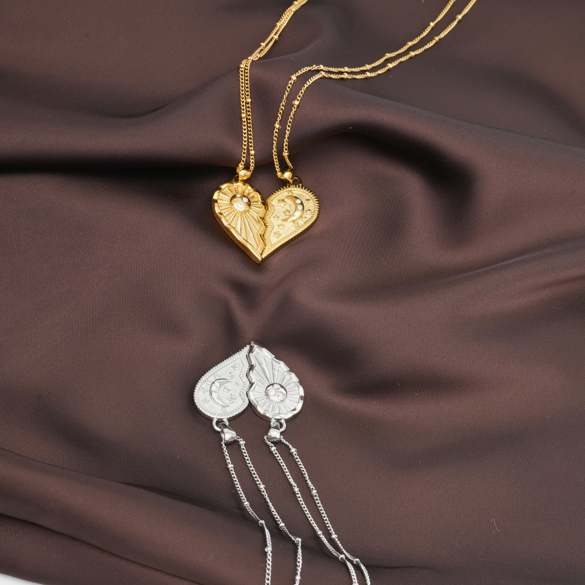 Eternal Bond – Sun & Moon Heart Necklace Set