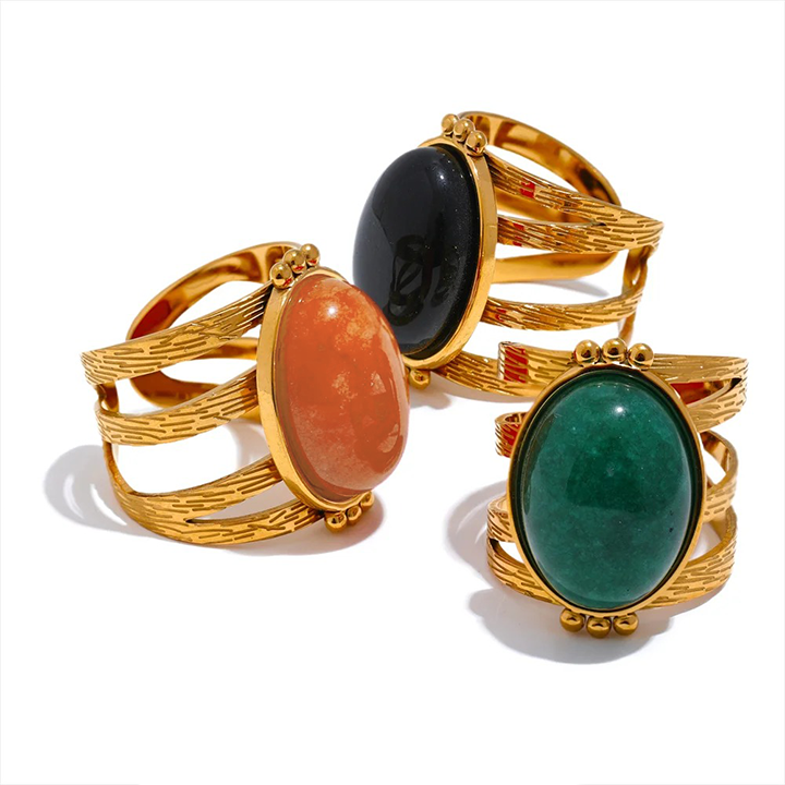 Bounce Back - Gold Adjustable Ring with Gemstone