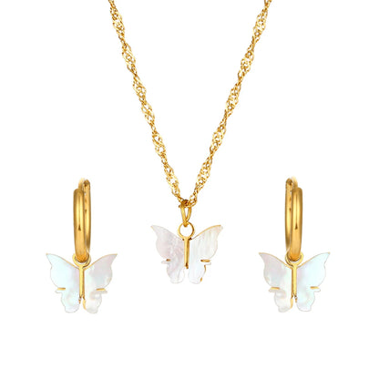 Butterfly Mother of Pearl Necklace and Earrings Set