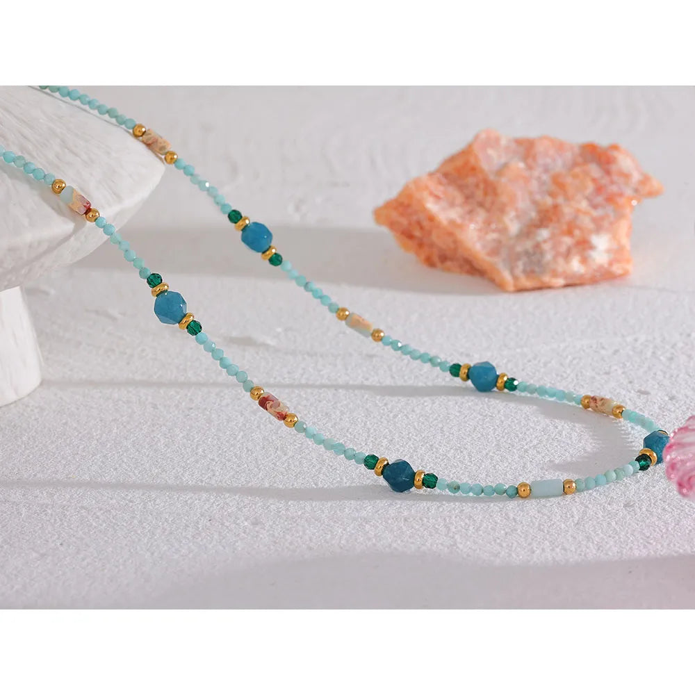 Absolute Consciousness - Faceted Apatite and Amazonite Choker Necklace