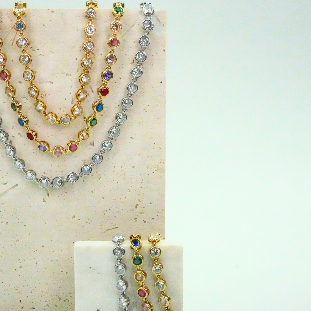 Lumière -  Colourful Round Bezel Gold Bracelet