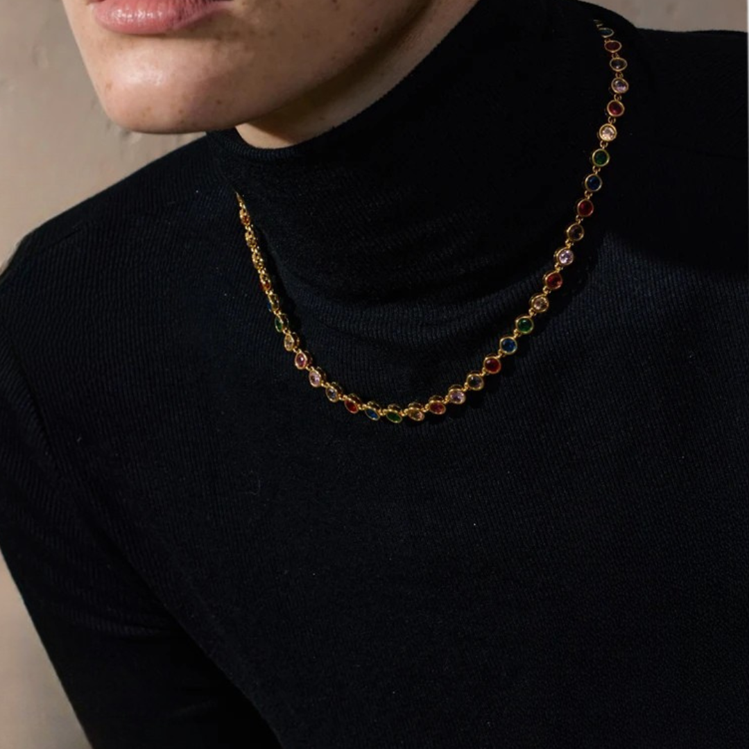 Lumière -  Colourful Round Bezel Gold Necklace
