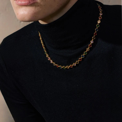 Lumière -  Colourful Round Bezel Gold Necklace
