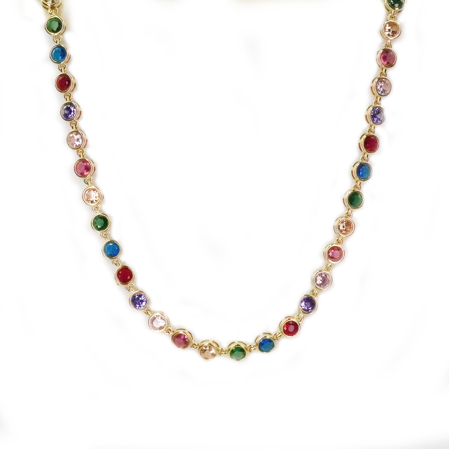 Lumière -  Colourful Round Bezel Gold Necklace