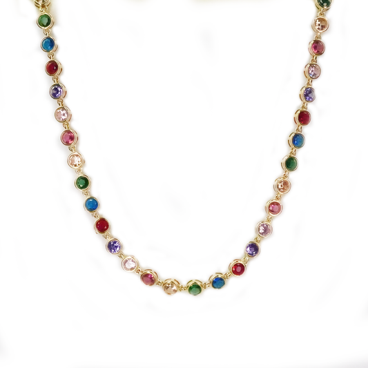 Lumière -  Colourful Round Bezel Gold Necklace