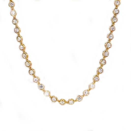 Lumière -  White Round Bezel Gold Necklace