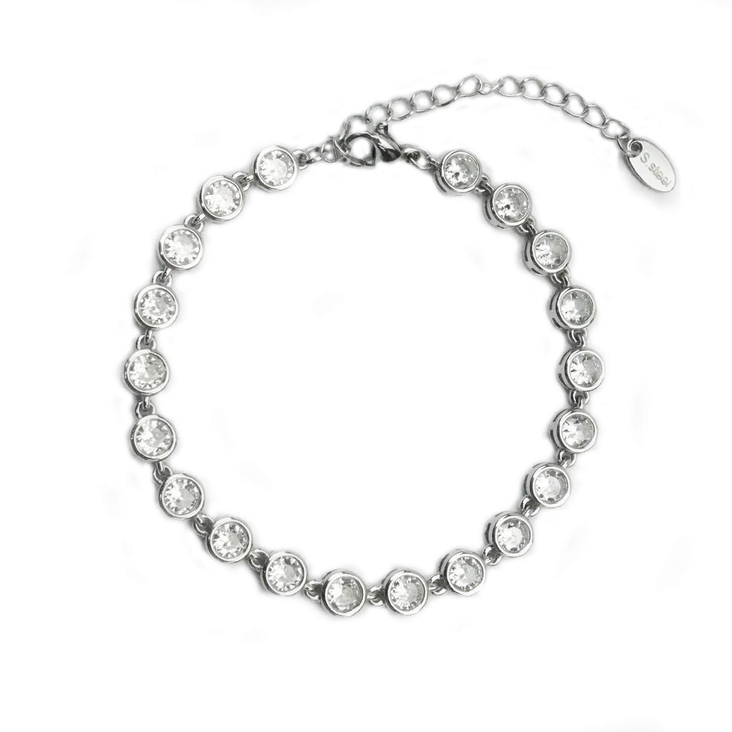 Lumière -  White Round Bezel Silver Bracelet