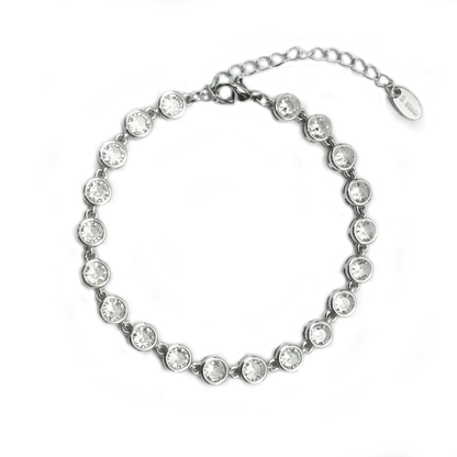 Lumière -  White Round Bezel Silver Bracelet