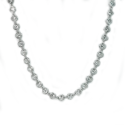 Lumière -  White Round Bezel Silver Necklace