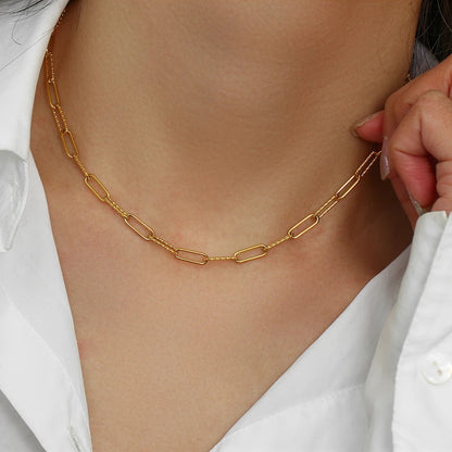 Paper Clip 18K Gold Chain Necklace/ Choker Stainless Steel