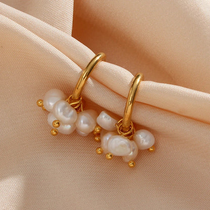 Gold Hoop Earrings with Pearls