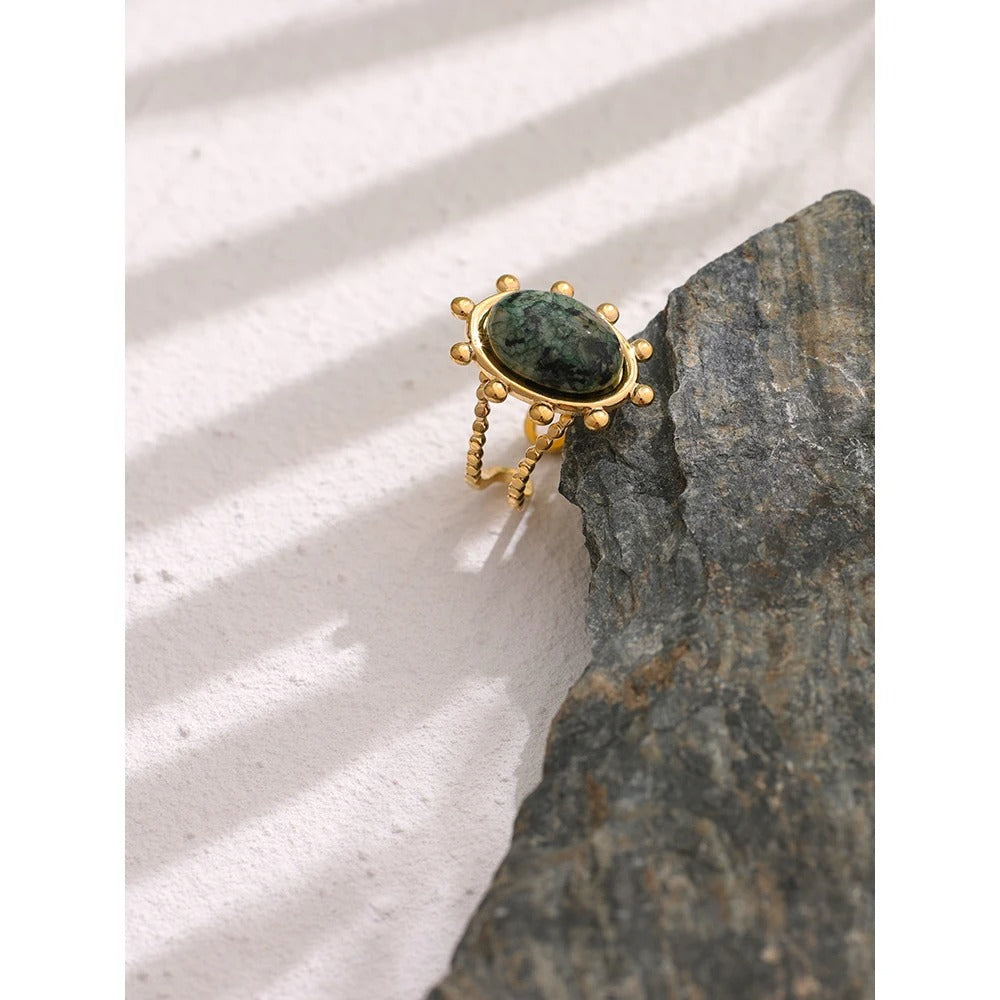 Nature and the Earth -  Gold Ring with African Turquoise Jasper