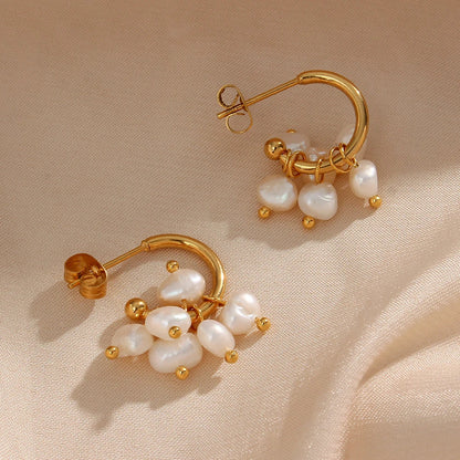 Gold Hoop Earrings with Pearls