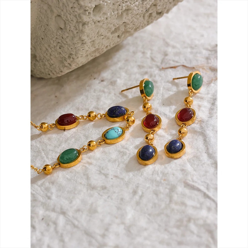 Attract Positivity - Gold Dangle Earrings with Gemstones