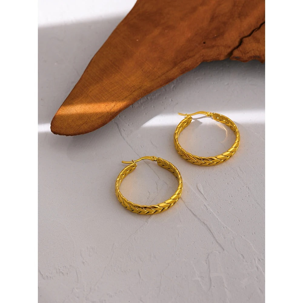 Golden Braided Elegance - Gold  Hoop Earrings