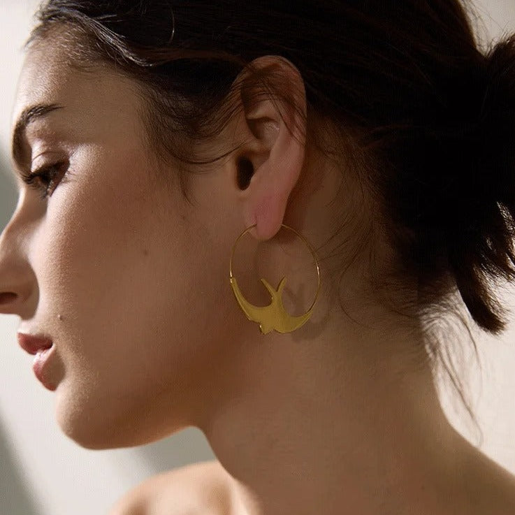 Serenity Wings: Dove Hoop Gold Earrings