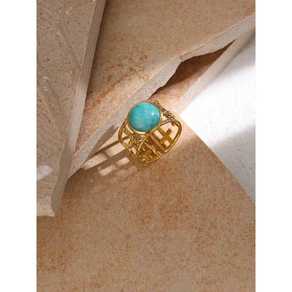 Energy - Gold Open Ring with  Amazonite