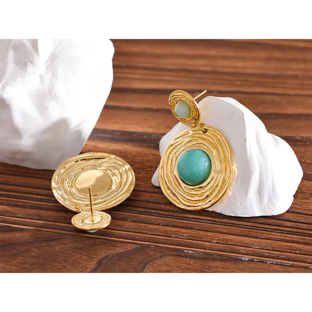 Move Beyond - Gold Dangle Earrings with Amazonite and Green Agate