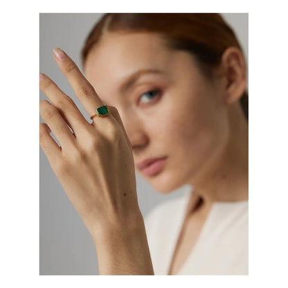 Stability - Gold Open Ring with Malachite