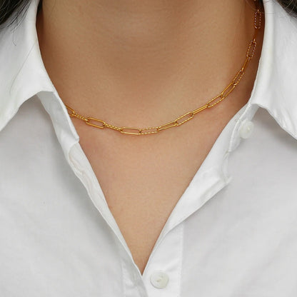 Paper Clip 18K Gold Chain Necklace/ Choker Stainless Steel