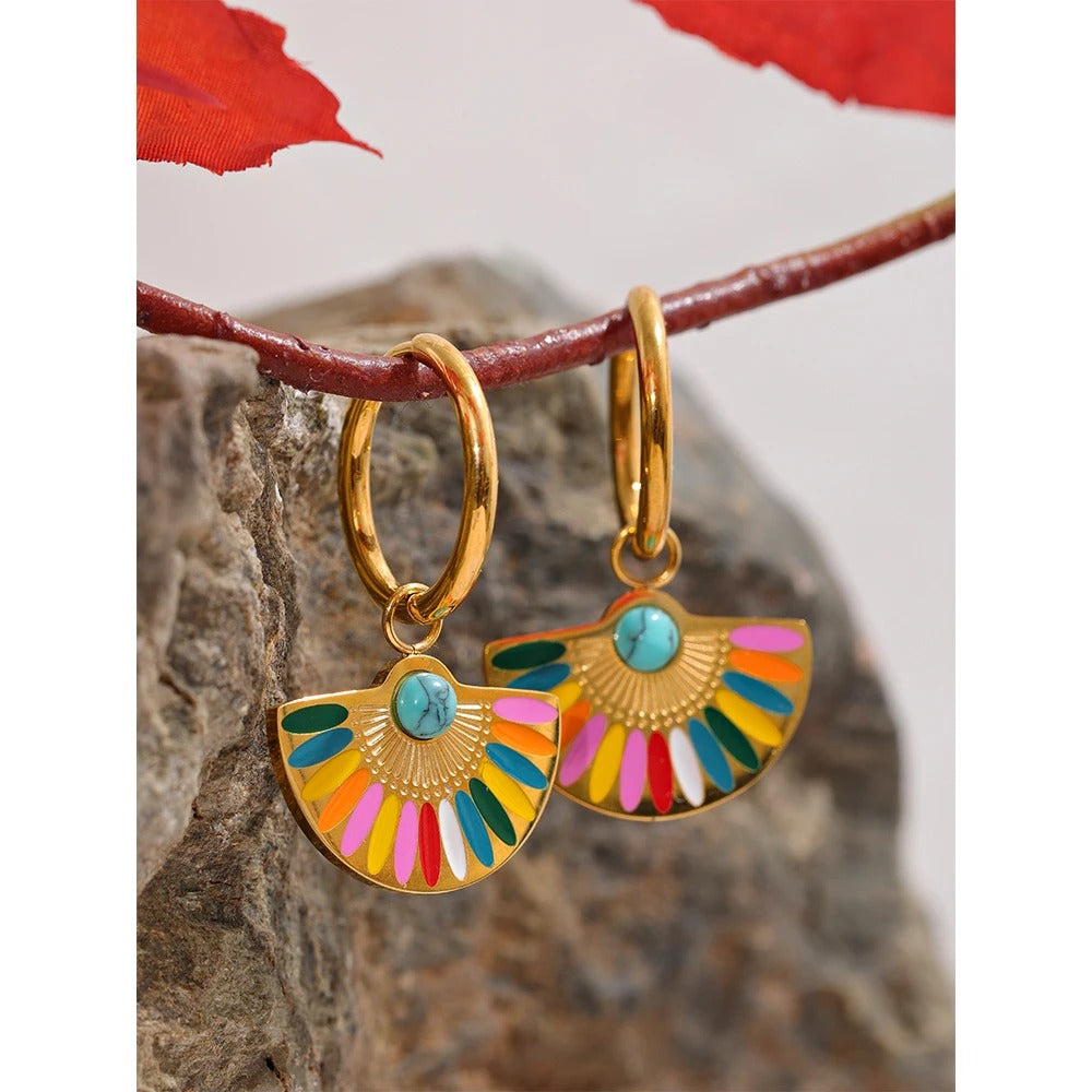 Open and Aligned - Gold Hoop Earrings with Enamel