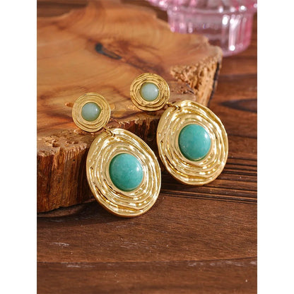 Move Beyond - Gold Dangle Earrings with Amazonite and Green Agate