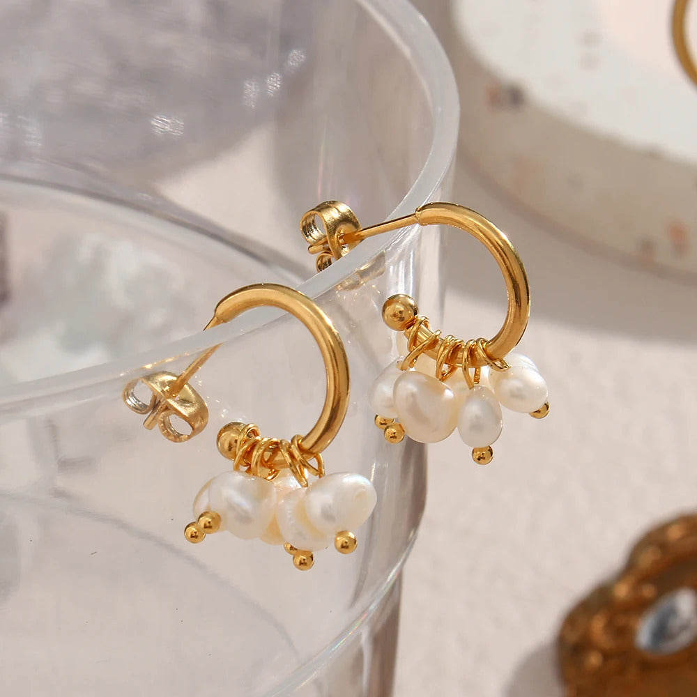 Gold Hoop Earrings with Pearls