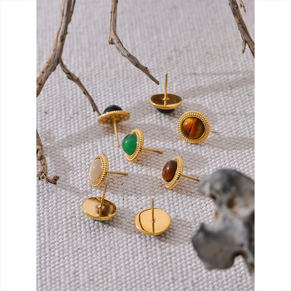 The One - Gold Stud Earrings with Green Agate