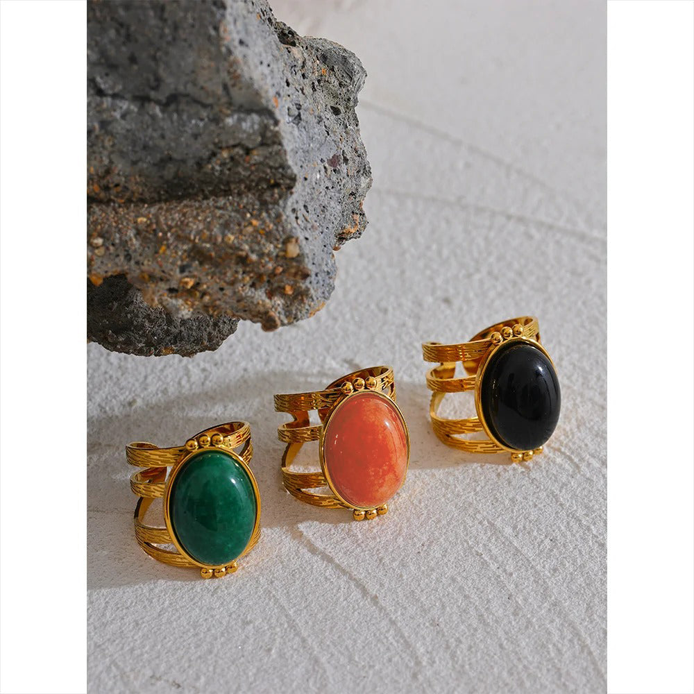 Bounce Back - Gold Adjustable Ring with Gemstone