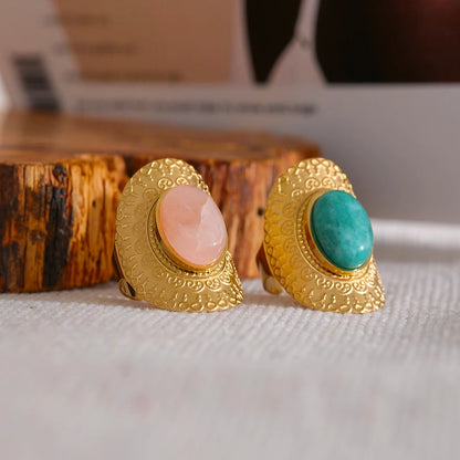 Immerse Ourselves - Gold Adjustable Ring with Turquoise