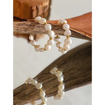 Dreamweave: Irregular Pearl Gold Earrings Hoops