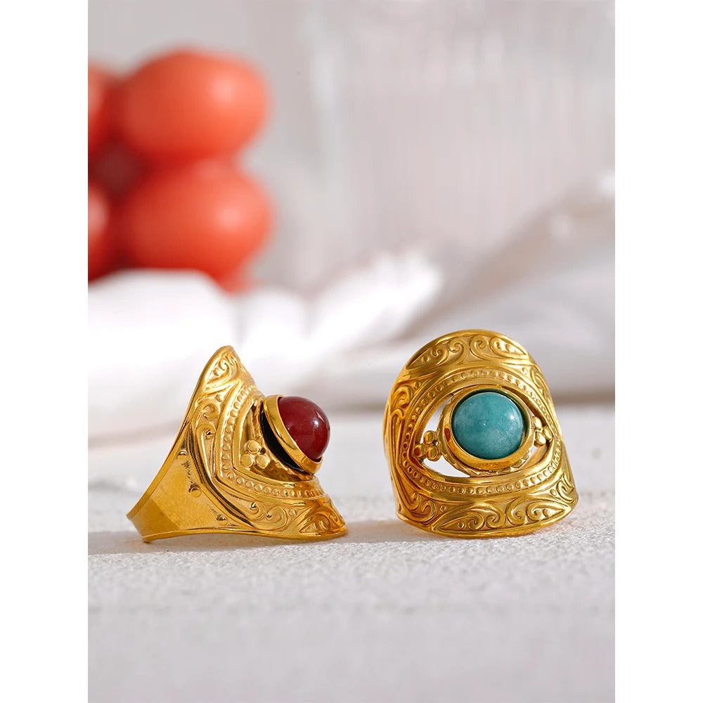 Vitality and Motivation - 18k Open Ring with Carnelian / Amazonite