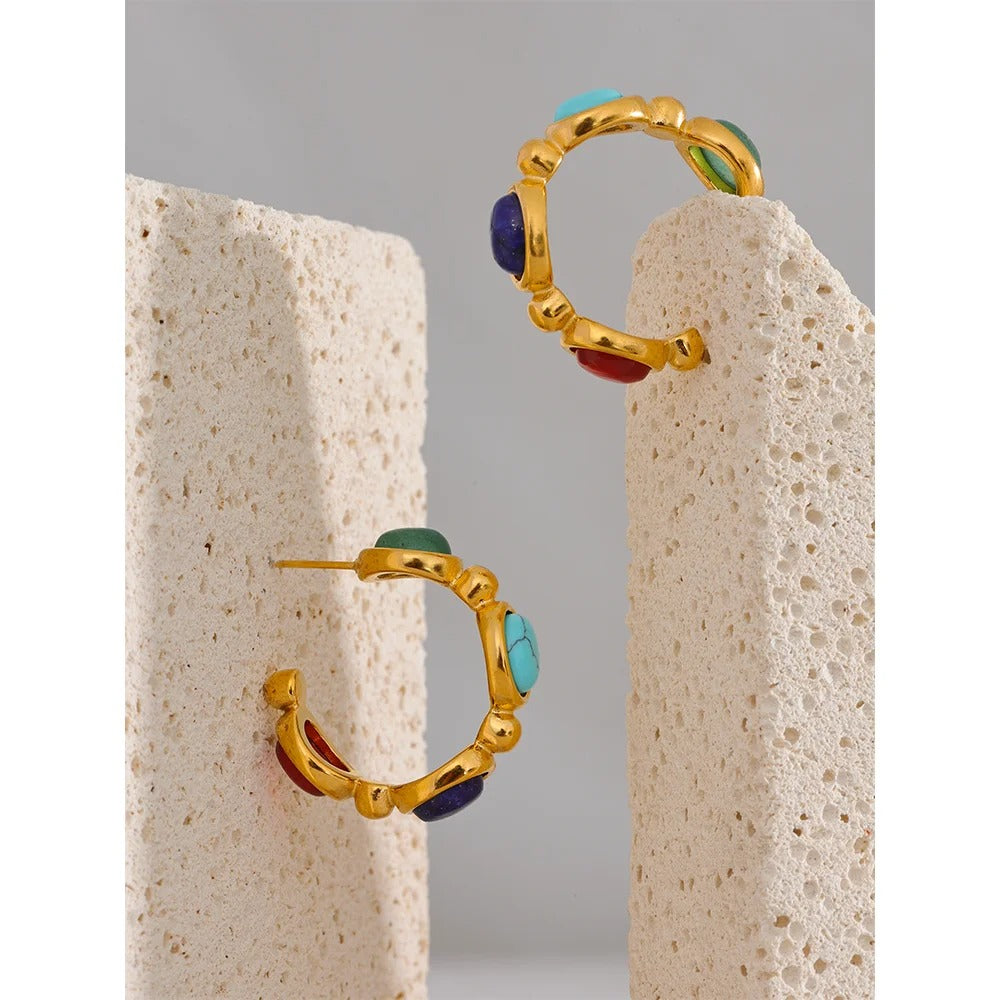 Delicate Guidence - Gold Hoop Earrings with Gemstones