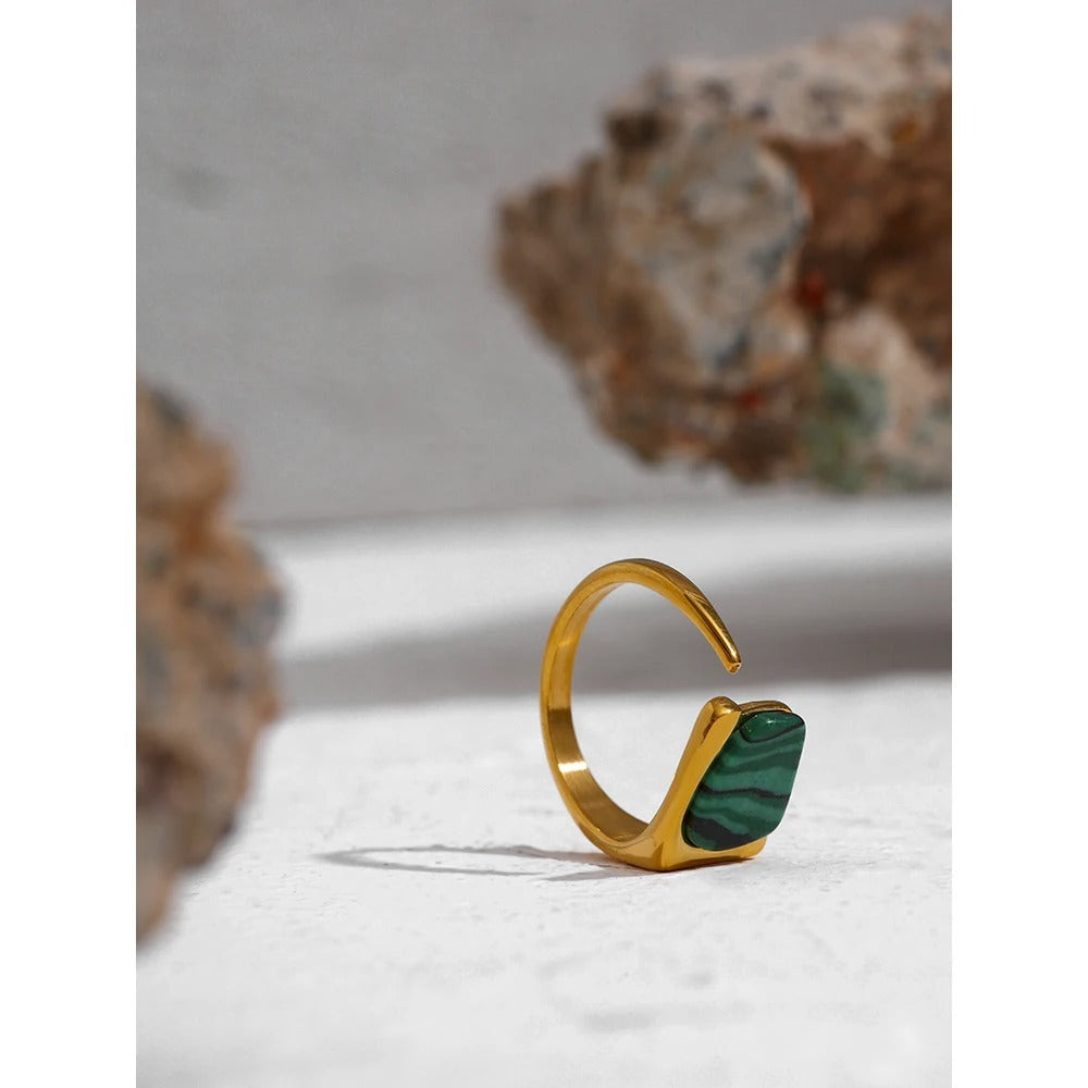 Stability - Gold Open Ring with Malachite