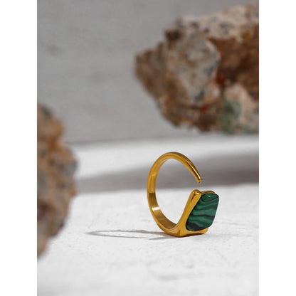 Stability - Gold Open Ring with Malachite