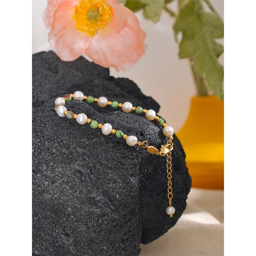 Extra Abundance - Green Jasper and Pearls Bracelet