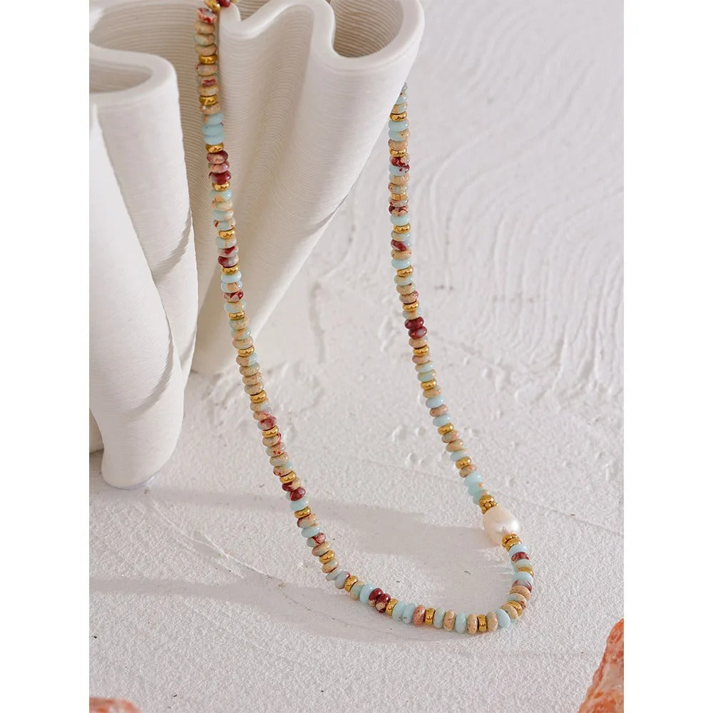 Open and Balanced - Jasper Necklace with Pearl