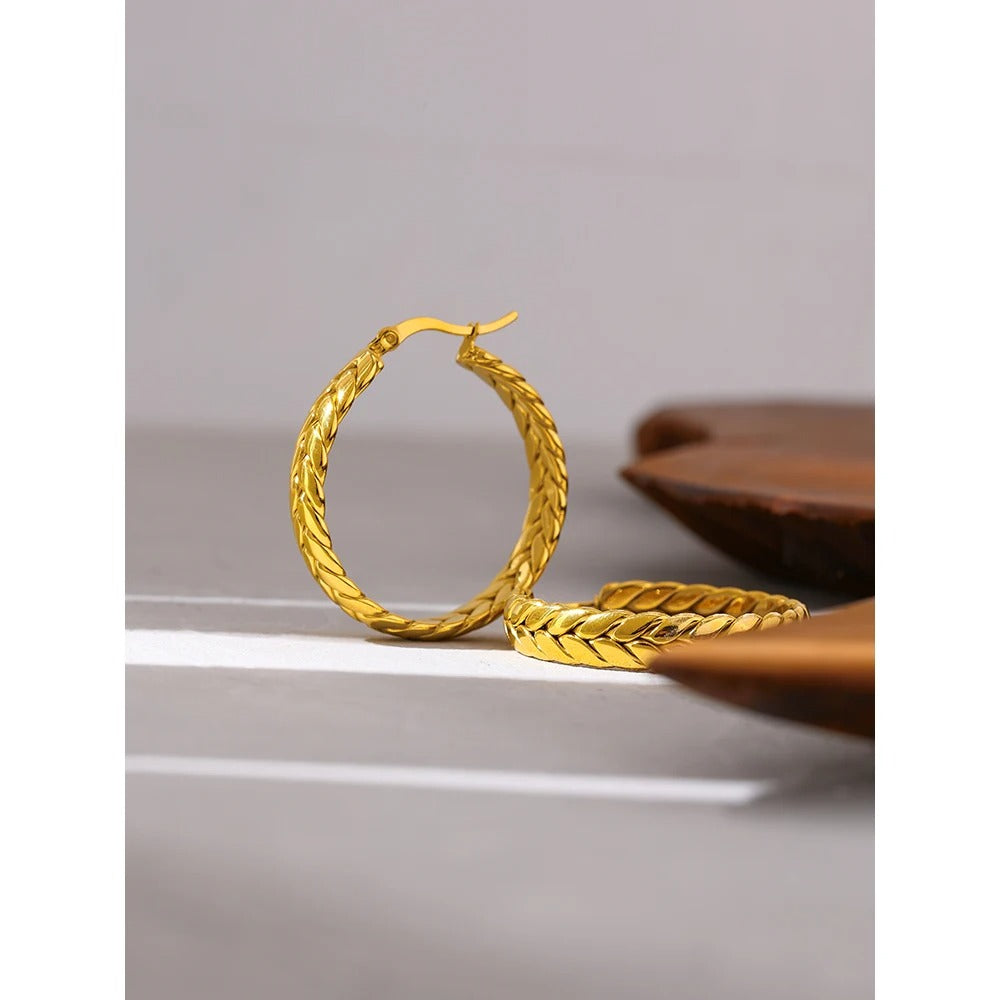 Golden Braided Elegance - Gold  Hoop Earrings