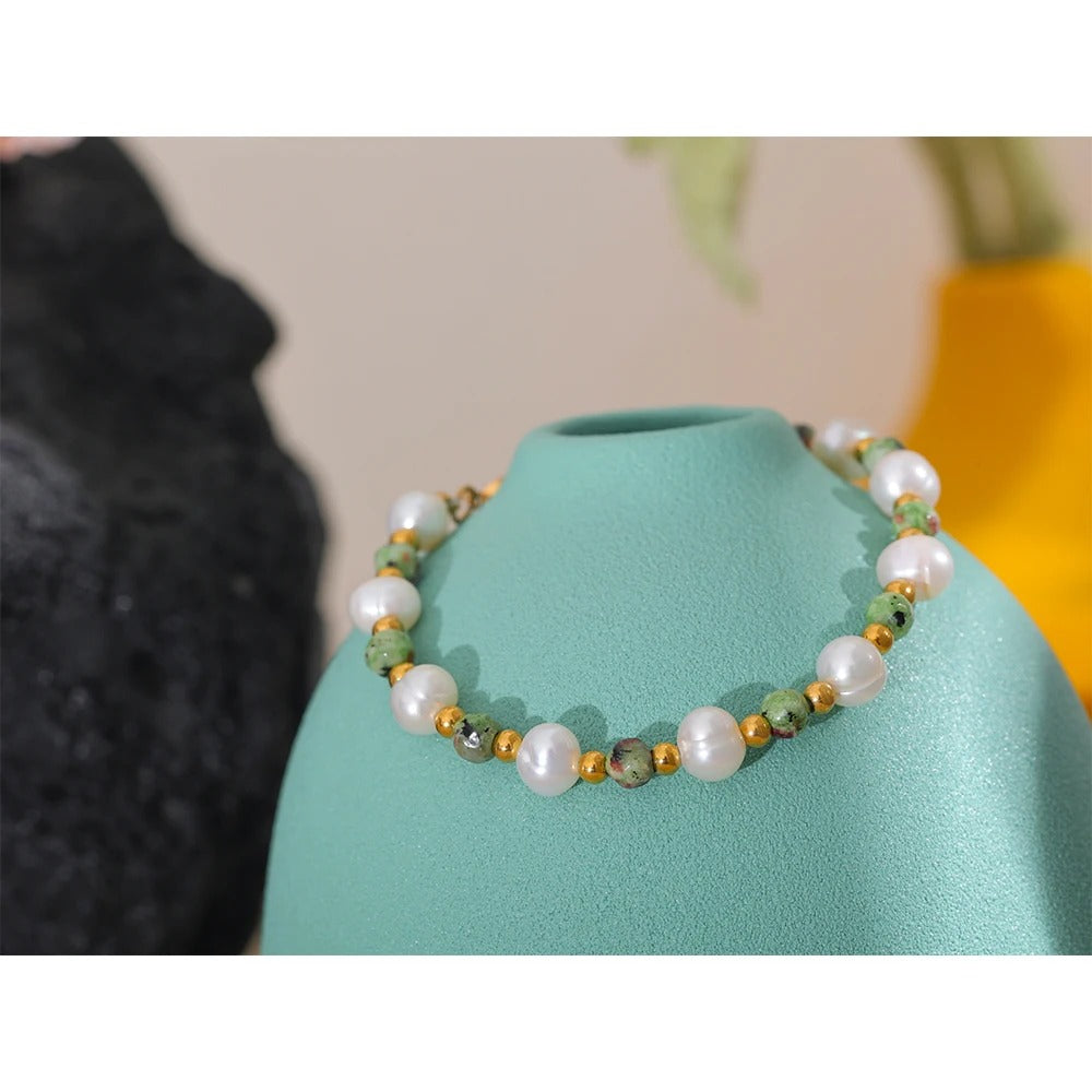 Extra Abundance - Green Jasper and Pearls Bracelet