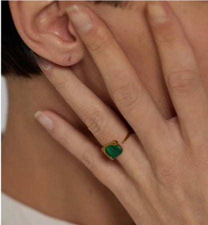 Stability - Gold Open Ring with Malachite