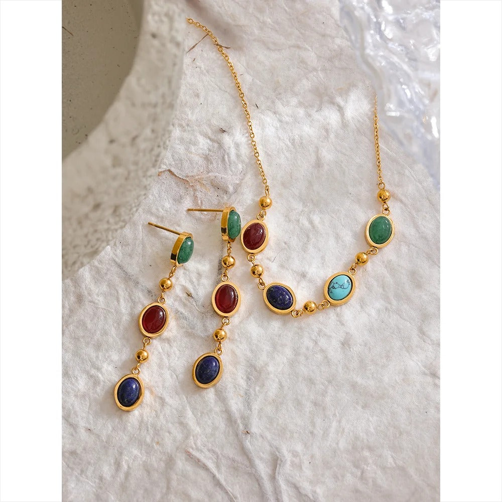 Attract Positivity - Gold Dangle Earrings with Gemstones