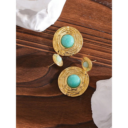 Move Beyond - Gold Dangle Earrings with Amazonite and Green Agate