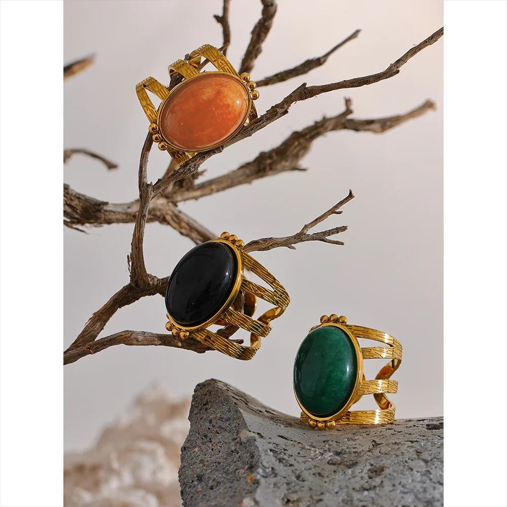 Bounce Back - Gold Adjustable Ring with Gemstone