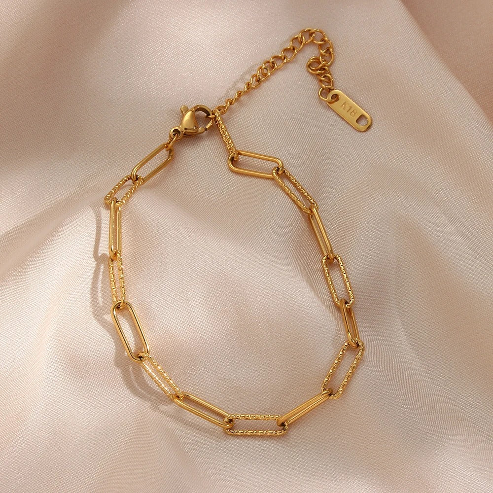 Paper Clip 18K Gold Chain Bracelet Stainless Steel