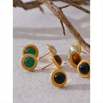 Determination - Gold Stud Earrings with Black Onyx