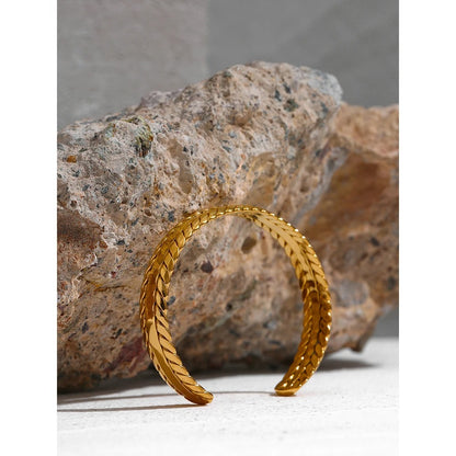 Golden Braided Elegance: 18k Gold Bangle Cuff Bracelet